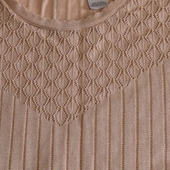 Vtg 2 Pc Sweater Pant Suit Set Peach Short Slv Shirt Top Outfit Dress USA Large - Picture 13 of 13